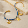 Wholesale Women's Stainless Steel Multicolor Cotton Rope Braided Minimalist Pendant Bracelet With Heart And Eightpointed Star And Moon Shapes Electroplated