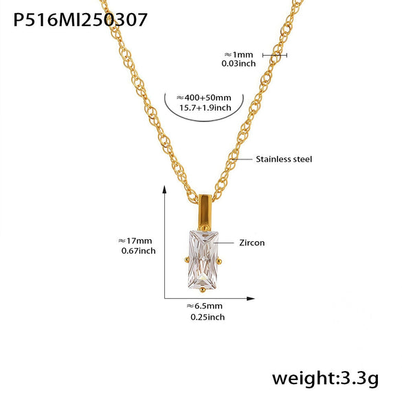 Wholesale Women's 316L Stainless Steel Multilayer Clavicle Chain With Rectangular Zircon Beads Pvd Plated In 18K Gold Light Luxury Geometric Style