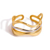 Wholesale Women's Stainless Steel Multilayer Water Ripple Open Ring With Geometric Design And Electroplating Treatment