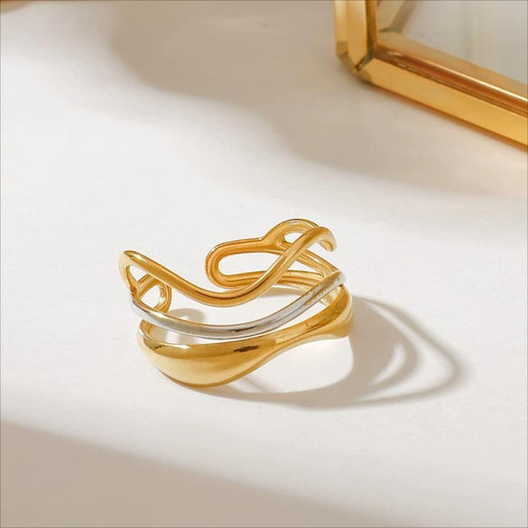 Wholesale Women's Stainless Steel Multilayer Water Ripple Open Ring With Geometric Design And Electroplating Treatment