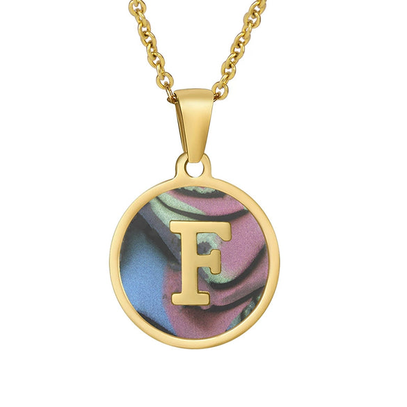 Wholesale Women's Stainless Steel Natural Shell Letter Necklace With Oil Dripping Titanium Steel Pendant And Electroplated 18K Gold