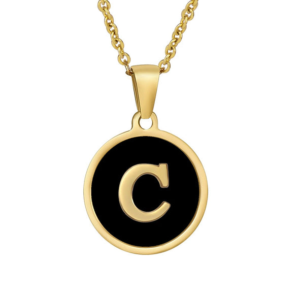 Wholesale Women's Stainless Steel Natural Shell Letter Necklace With Oil Dripping Titanium Steel Pendant And Electroplated 18K Gold