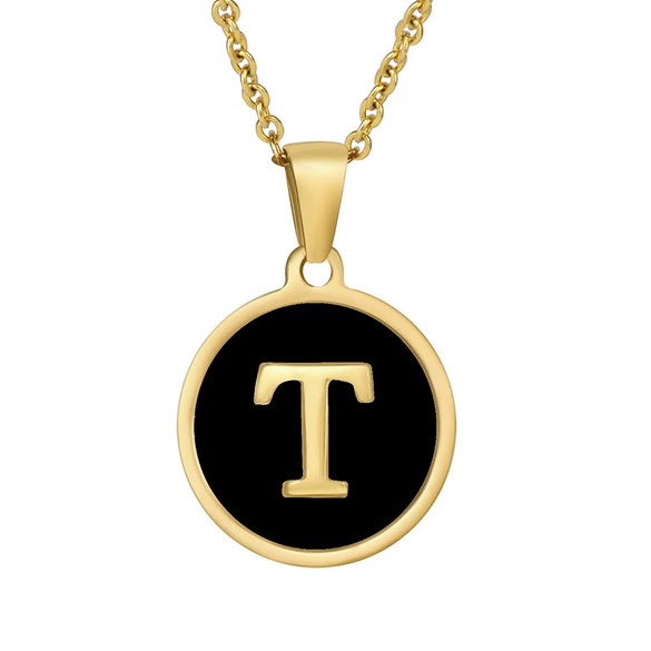 Wholesale Women's Stainless Steel Natural Shell Letter Necklace With Oil Dripping Titanium Steel Pendant And Electroplated 18K Gold