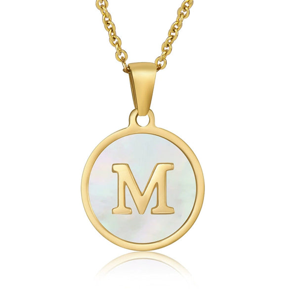 Wholesale Women's Stainless Steel Natural Shell Letter Necklace With Oil Dripping Titanium Steel Pendant And Electroplated 18K Gold
