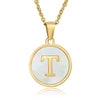 Wholesale Women's Stainless Steel Natural Shell Letter Necklace With Oil Dripping Titanium Steel Pendant And Electroplated 18K Gold