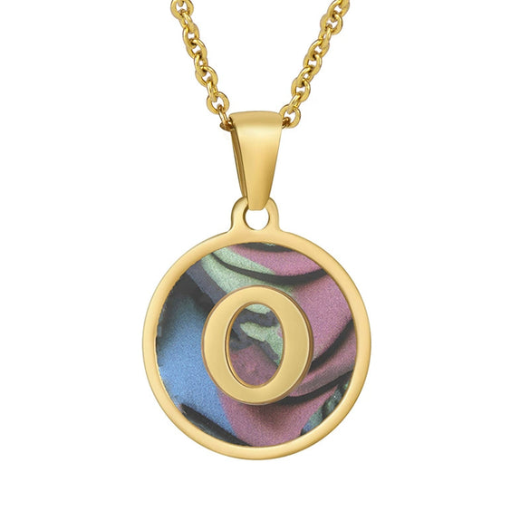 Wholesale Women's Stainless Steel Natural Shell Letter Necklace With Oil Dripping Titanium Steel Pendant And Electroplated 18K Gold
