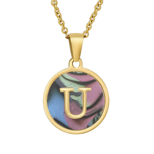 Wholesale Women's Stainless Steel Natural Shell Letter Necklace With Oil Dripping Titanium Steel Pendant And Electroplated 18K Gold