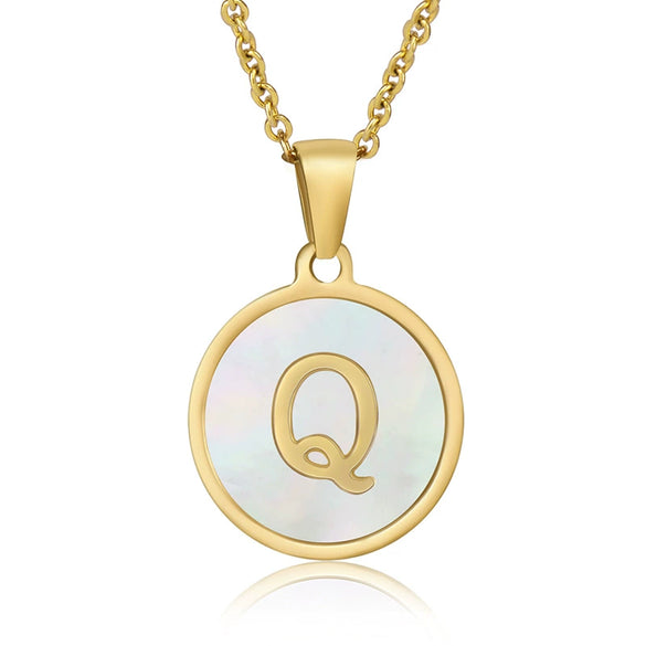 Wholesale Women's Stainless Steel Natural Shell Letter Necklace With Oil Dripping Titanium Steel Pendant And Electroplated 18K Gold