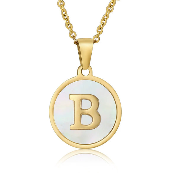 Wholesale Women's Stainless Steel Natural Shell Letter Necklace With Oil Dripping Titanium Steel Pendant And Electroplated 18K Gold