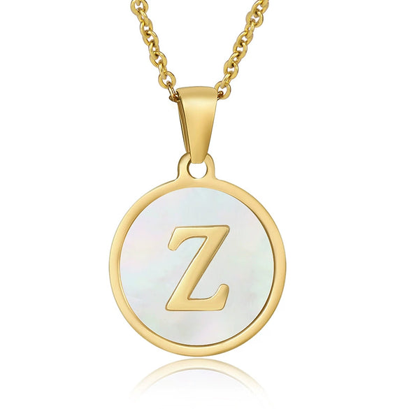 Wholesale Women's Stainless Steel Natural Shell Letter Necklace With Oil Dripping Titanium Steel Pendant And Electroplated 18K Gold