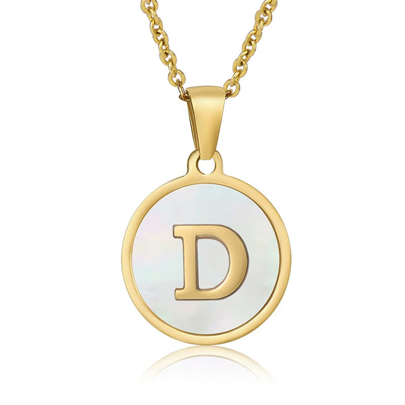 Wholesale Women's Stainless Steel Natural Shell Letter Necklace With Oil Dripping Titanium Steel Pendant And Electroplated 18K Gold