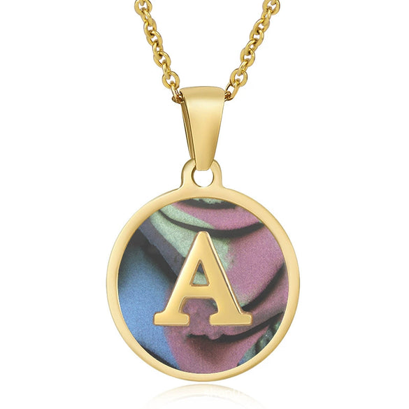 Wholesale Women's Stainless Steel Natural Shell Letter Necklace With Oil Dripping Titanium Steel Pendant And Electroplated 18K Gold