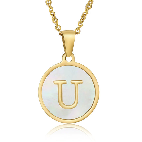 Wholesale Women's Stainless Steel Natural Shell Letter Necklace With Oil Dripping Titanium Steel Pendant And Electroplated 18K Gold