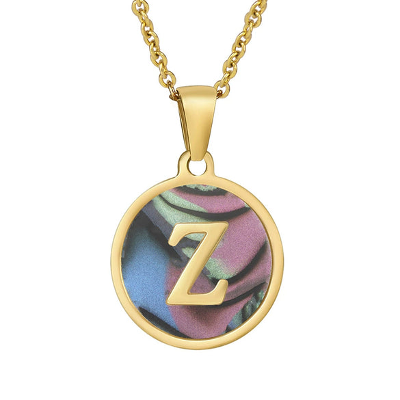 Wholesale Women's Stainless Steel Natural Shell Letter Necklace With Oil Dripping Titanium Steel Pendant And Electroplated 18K Gold