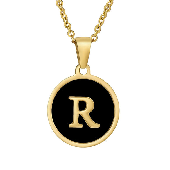Wholesale Women's Stainless Steel Natural Shell Letter Necklace With Oil Dripping Titanium Steel Pendant And Electroplated 18K Gold