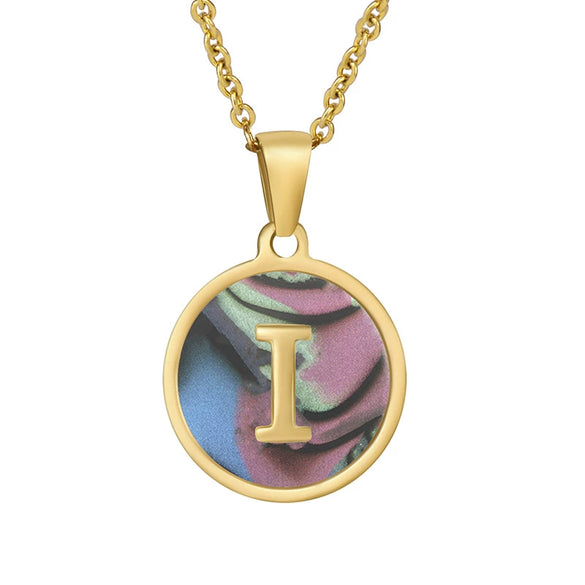 Wholesale Women's Stainless Steel Natural Shell Letter Necklace With Oil Dripping Titanium Steel Pendant And Electroplated 18K Gold