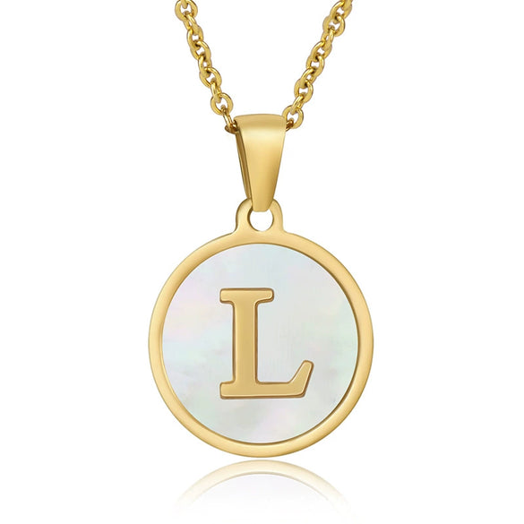 Wholesale Women's Stainless Steel Natural Shell Letter Necklace With Oil Dripping Titanium Steel Pendant And Electroplated 18K Gold