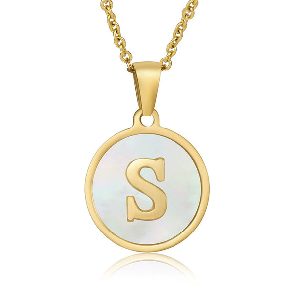 Wholesale Women's Stainless Steel Natural Shell Letter Necklace With Oil Dripping Titanium Steel Pendant And Electroplated 18K Gold
