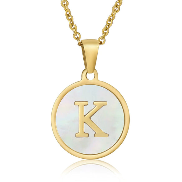 Wholesale Women's Stainless Steel Natural Shell Letter Necklace With Oil Dripping Titanium Steel Pendant And Electroplated 18K Gold