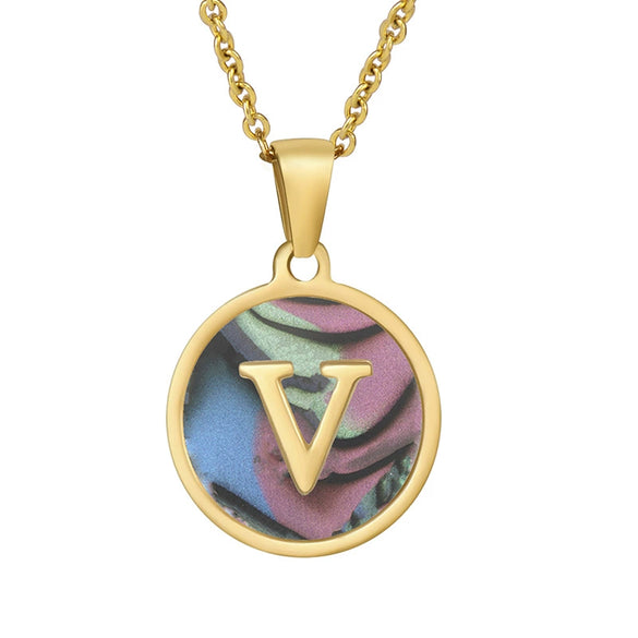 Wholesale Women's Stainless Steel Natural Shell Letter Necklace With Oil Dripping Titanium Steel Pendant And Electroplated 18K Gold