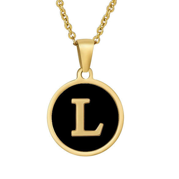 Wholesale Women's Stainless Steel Natural Shell Letter Necklace With Oil Dripping Titanium Steel Pendant And Electroplated 18K Gold
