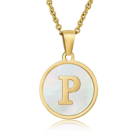 Wholesale Women's Stainless Steel Natural Shell Letter Necklace With Oil Dripping Titanium Steel Pendant And Electroplated 18K Gold