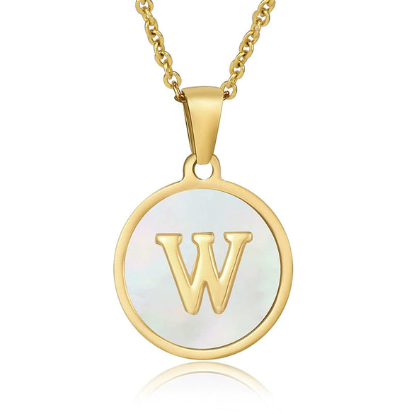 Wholesale Women's Stainless Steel Natural Shell Letter Necklace With Oil Dripping Titanium Steel Pendant And Electroplated 18K Gold