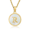 Wholesale Women's Stainless Steel Natural Shell Letter Necklace With Oil Dripping Titanium Steel Pendant And Electroplated 18K Gold