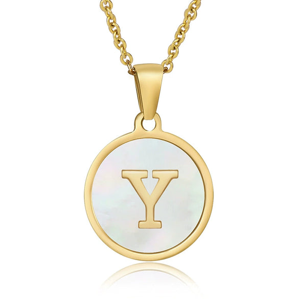 Wholesale Women's Stainless Steel Natural Shell Letter Necklace With Oil Dripping Titanium Steel Pendant And Electroplated 18K Gold