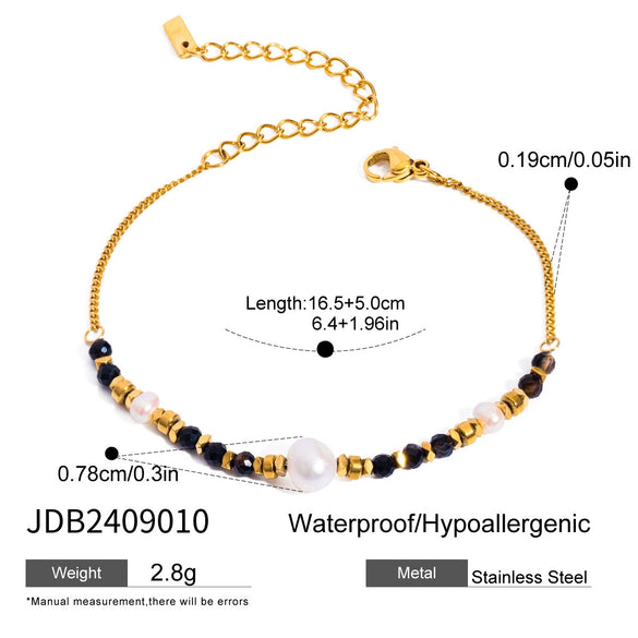 Wholesale Women's Stainless Steel Natural Stone Geometric Beaded Love Bracelet With Electroplating Retro Fashion Jewelry