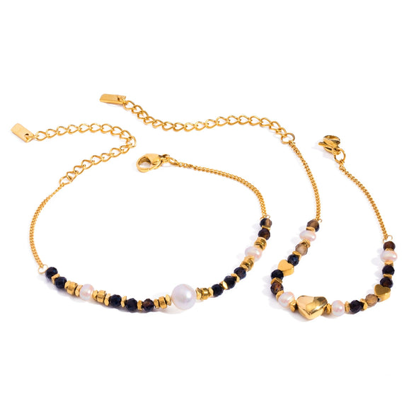 Wholesale Women's Stainless Steel Natural Stone Geometric Beaded Love Bracelet With Electroplating Retro Fashion Jewelry