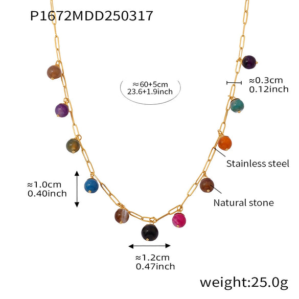 Wholesale Women's 316L Stainless Steel Natural Stone Geometric Handmade Bohemian Style Light Luxury Pendant Necklace With Electroplating