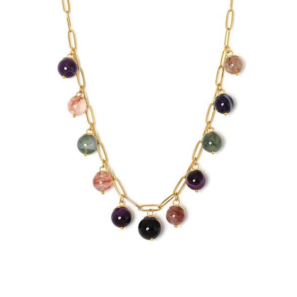 Wholesale Women's 316L Stainless Steel Natural Stone Geometric Handmade Bohemian Style Light Luxury Pendant Necklace With Electroplating