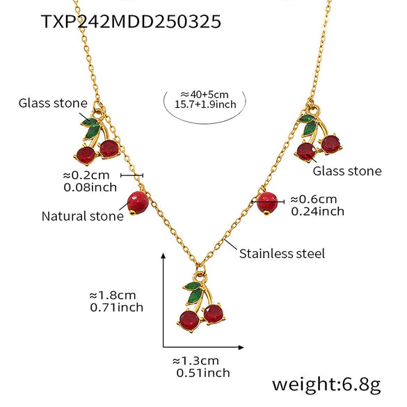 Wholesale Women's 316L Stainless Steel Natural Stone Glass Stone Fruit Style Jewelry With Electroplating Necklace And Earrings