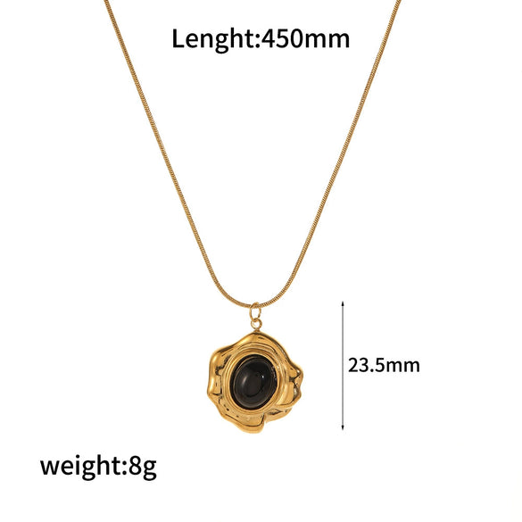 Wholesale Women's Stainless Steel Natural Stone Necklace With Geometric Pattern And Snake Bone Chain Mixed Gemstone Inlay Electroplated