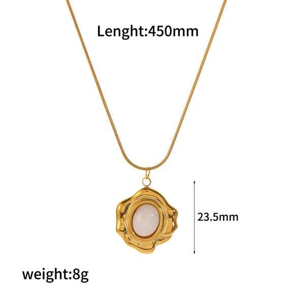Wholesale Women's Stainless Steel Natural Stone Necklace With Geometric Pattern And Snake Bone Chain Mixed Gemstone Inlay Electroplated