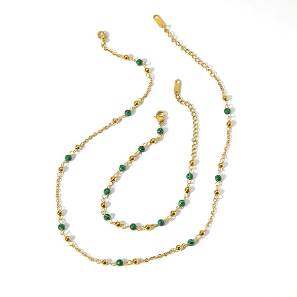 Wholesale Women's Stainless Steel Necklace And Bracelet With Geometric Design Pvdp Furnace Real Gold Treatment