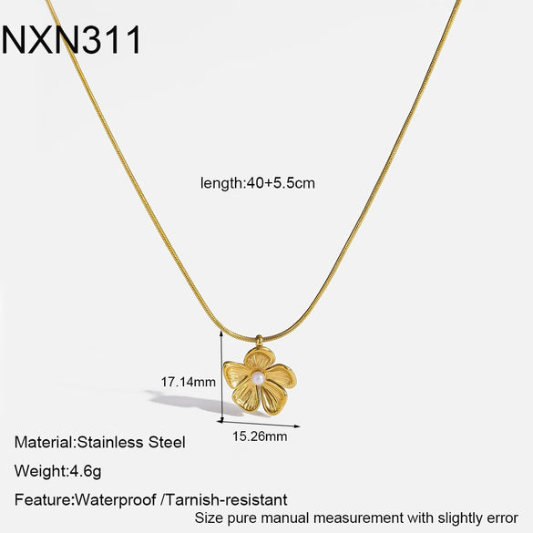 Wholesale Women's Stainless Steel Necklace With Flower Pendant Vacuum Real Gold Plated In Pvd Furnace And Black Rope Chain