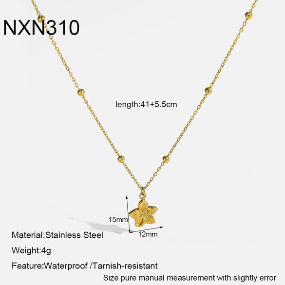 Wholesale Women's Stainless Steel Necklace With Flower Pendant Vacuum Real Gold Plated In Pvd Furnace And Black Rope Chain
