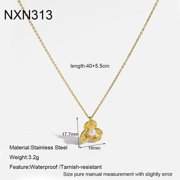 Wholesale Women's Stainless Steel Necklace With Flower Pendant Vacuum Real Gold Plated In Pvd Furnace And Black Rope Chain