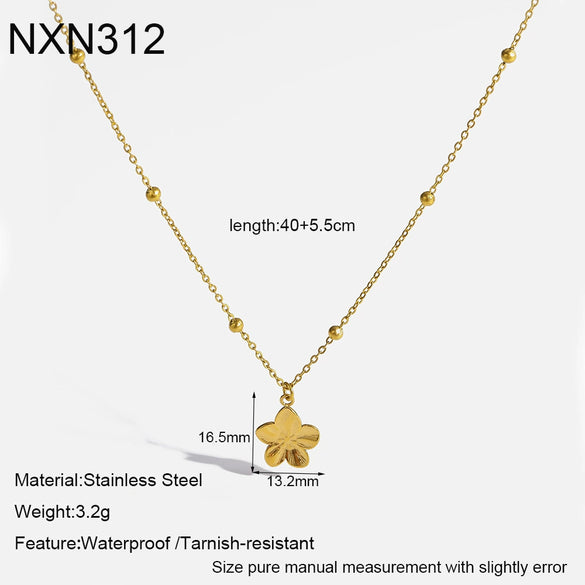 Wholesale Women's Stainless Steel Necklace With Flower Pendant Vacuum Real Gold Plated In Pvd Furnace And Black Rope Chain