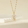 Wholesale Women's Stainless Steel Necklace With Mixed Gemstone Setting Flower Pendant Electroplated Lip Chain Simple Geometric Style
