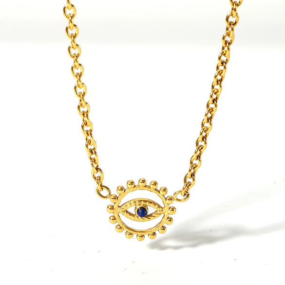 Wholesale Women's Stainless Steel Necklace With Retro Hollow Angel Eye Pendant 18K Gold Plated Geometric Pattern Vacuum Real Gold Electroplating In Pvd Furnace