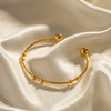 Wholesale Women's Stainless Steel Open Bracelet With Round Beads And Geometric Design Electroplated 18K Gold Non Fading