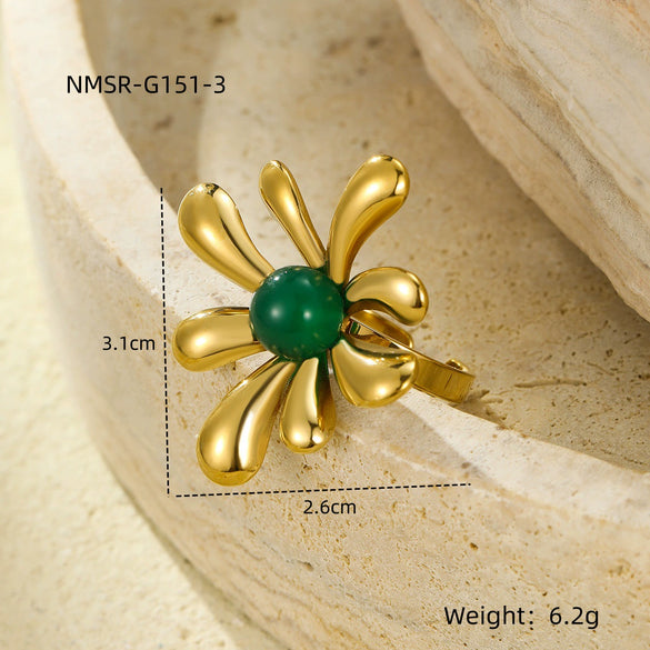 Wholesale Women's Stainless Steel Open Ring Irregular Petal Light Luxury Electroplated