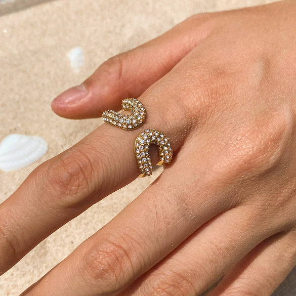 Wholesale Women's Stainless Steel Open Ring Set With Diamonds In Ushaped Original Design