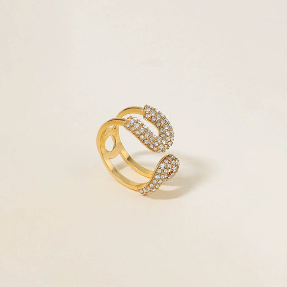 Wholesale Women's Stainless Steel Open Ring Set With Diamonds In Ushaped Original Design
