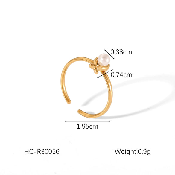Wholesale Women's Stainless Steel Open Ring With Bow And Geometric Pattern Inlaid Zircon