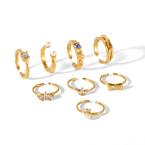 Wholesale Women's Stainless Steel Open Ring With Bow And Geometric Pattern Inlaid Zircon