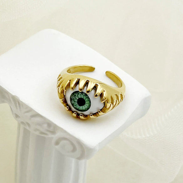 Wholesale Women's Stainless Steel Open Ring With Exaggerated Eyeball Design And Electroplating Treatment